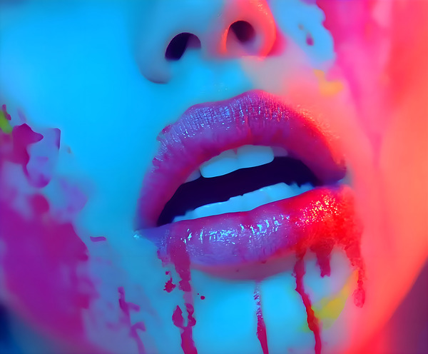 Color Bleed – Neon Lips Print Print