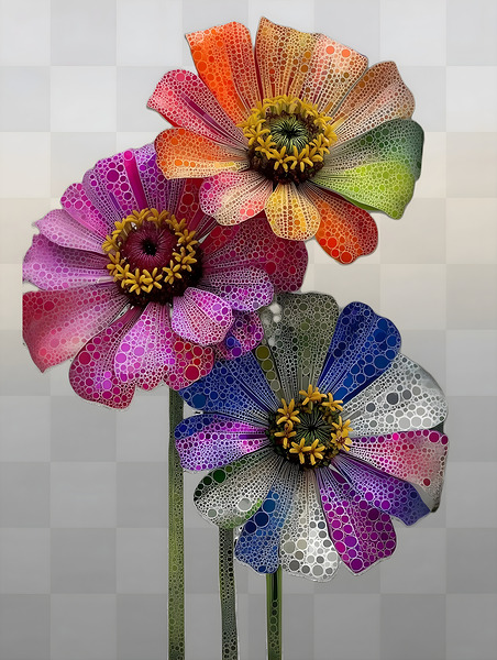 Pixel Bloom Trio – Pop Art Floral Abstract Print Print