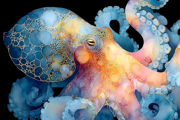 Abyssal Gold – Octopus Luminescence Print Print