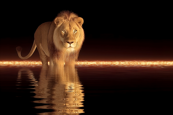 Crowned Silence – Lion Reflection Print Print