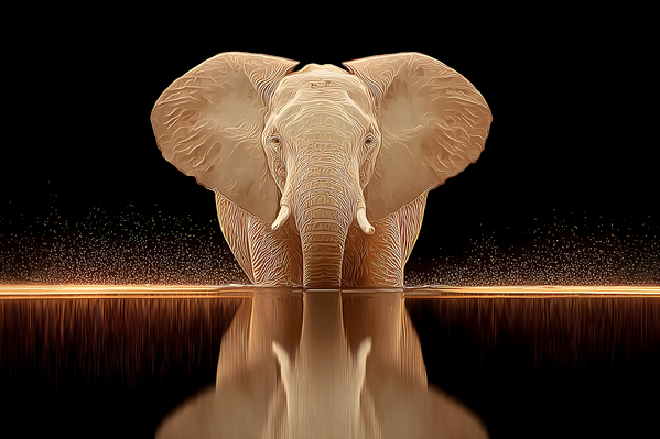 Golden Stillness – Elephant Reflection Print Print