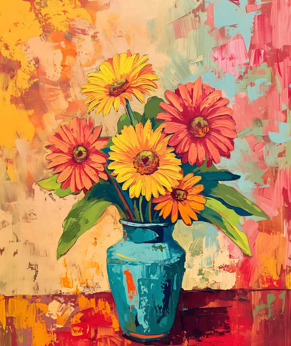 Sunburst In A Teal Vase - Sunflower Vase Art Prints Print