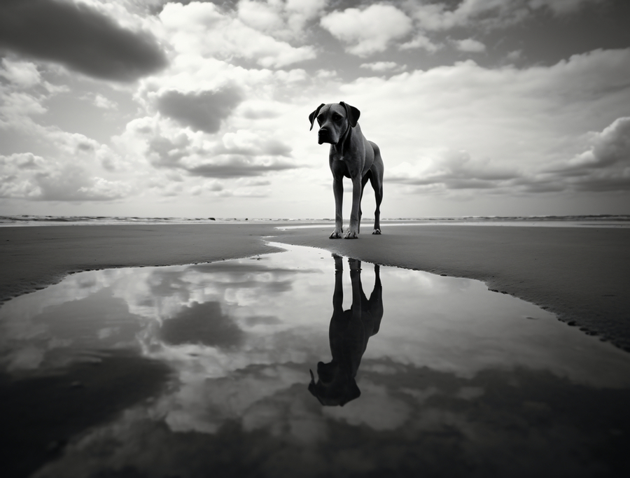 Lost in My Eyes – Monochrome Coastal Dog Photography Print  Print
