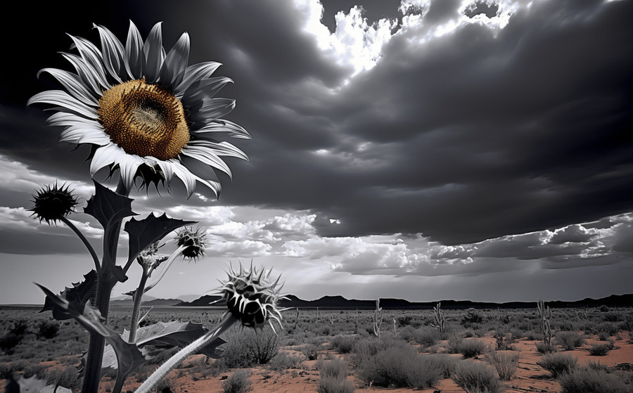 Desert Sunflower – Stormfront Monochrome Landscape Print  Print