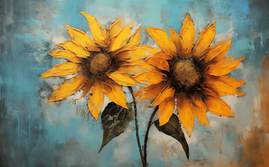 Allure - Sunflower Duo - Modern Floral Art Prints  Print