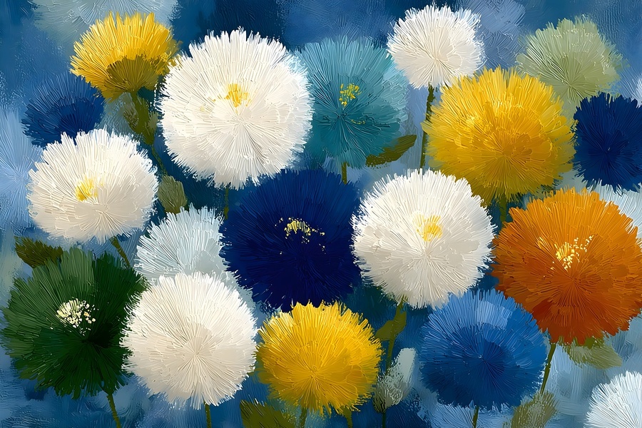 Bouffees De Couleur - Puffs Of Color - Playful Floral Art Prints  Print