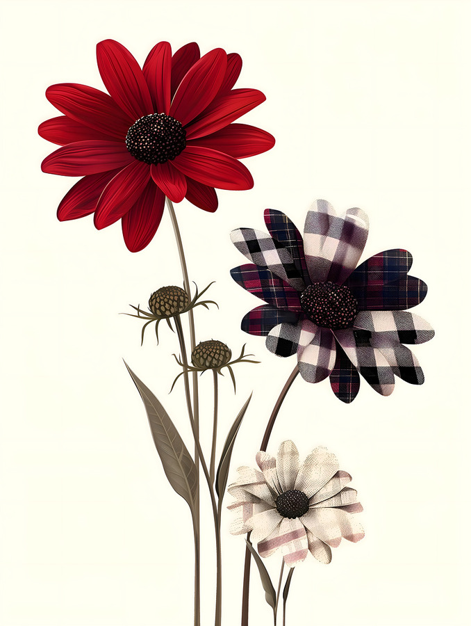 Plaid Botanica 30 - Contemporary Floral Art Prints  Print