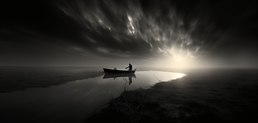 The Fisherman’s Prayer – Black and White Boat at Sea Print  Print