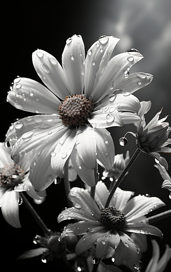 Bloomed Affinity – Monochrome Daisy Duo Art Print  Print