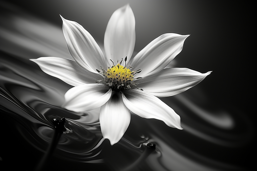 Eclipsed in Bloom – Monochrome Floral Art Print  Print