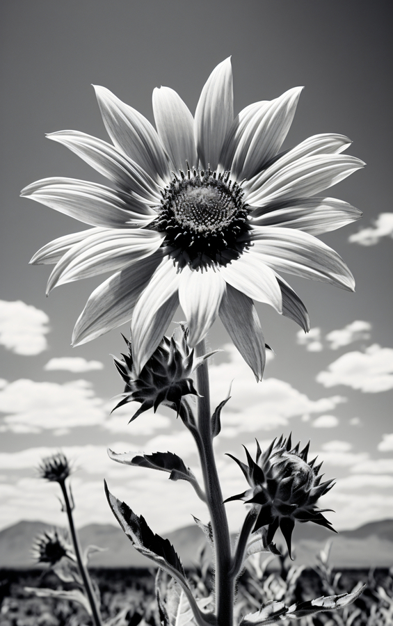 Vitamin D - Black & White Sunflower Art Print  Print