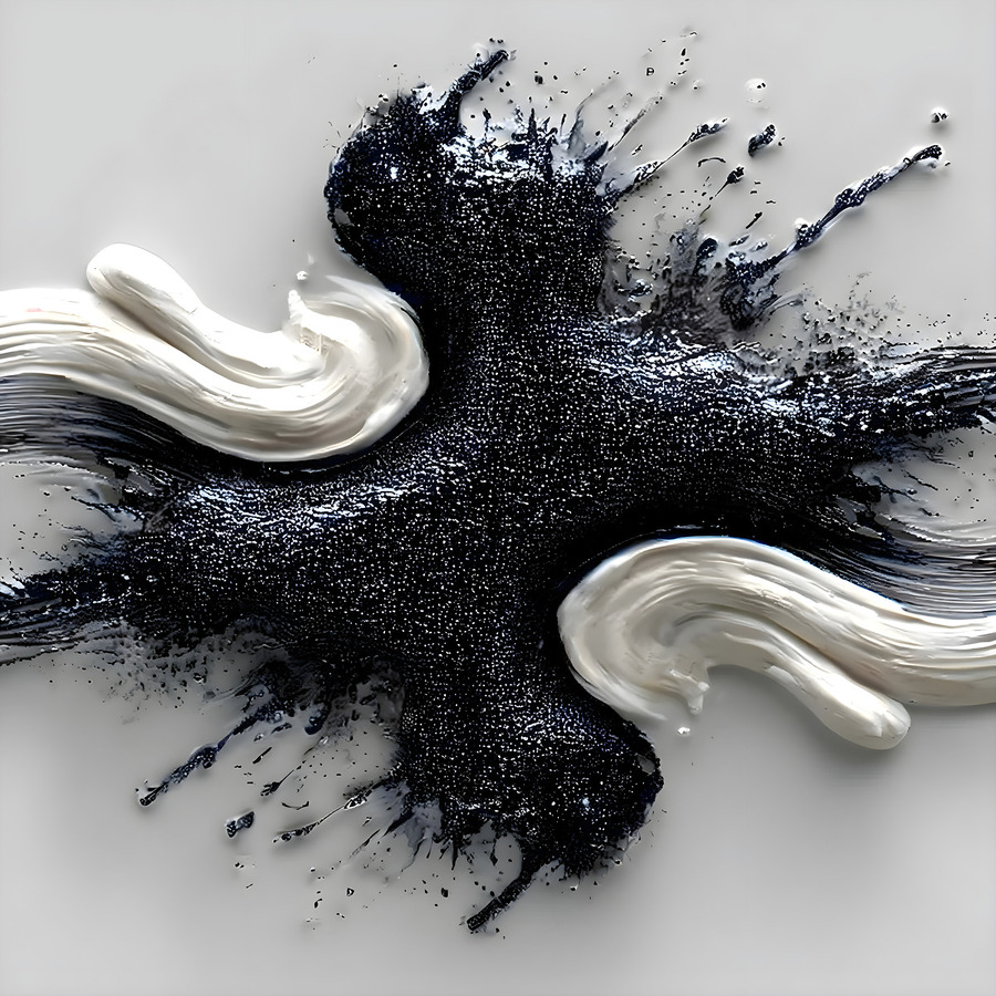Ivory & Onyx Collision – Abstract Paint Splash Print  Print