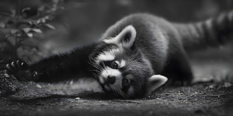 Morning Stretch – Red Panda Monochrome Print  Print