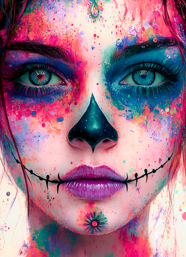 Chica Fiestera De Los Muertos - Party Girl Of The Dead - Dia de los Muertos Art Prints  Print