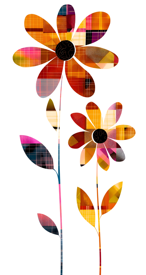 Plaid Botanica 24 - Modern Retro Floral Art Prints  Imprimer