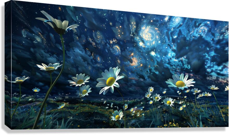 Stardust And Petals - Midnight Blue Floral Art Prints Canvas Print