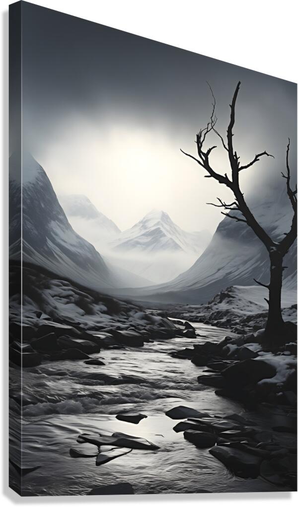 Where Silence Flows - Monochrome Landscape Art Prints Canvas Print