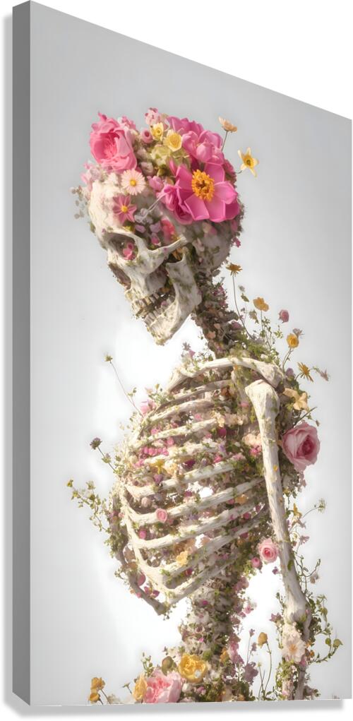 La Vita Dopo La Morte - Life After Death - Floral Skeleton Art Prints Canvas Print
