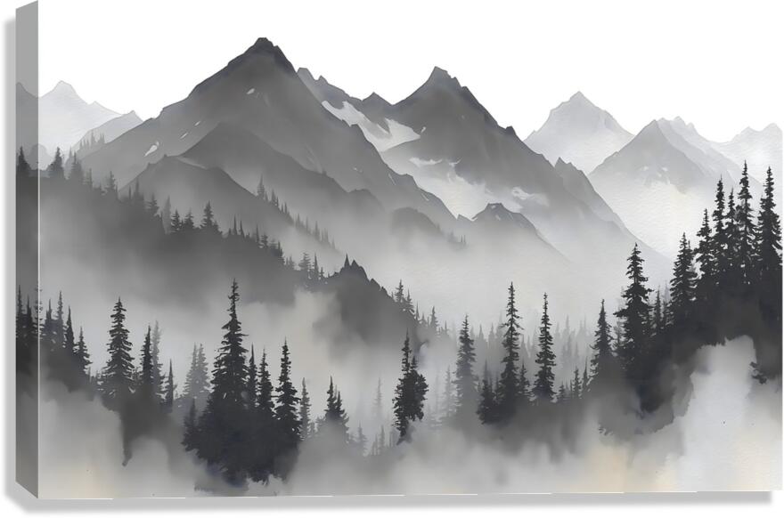 Misty Mountain Pines - Monochrome Landscape Art Prints Canvas Print