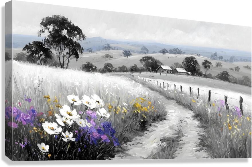 Flowers By The Fence - Country Floral Landscape Art Prints Canvas Print