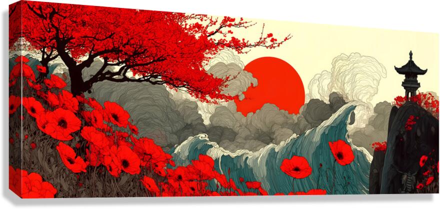 Sakura To Taiyo 桜と太陽 - Cherry Blossoms And Sun - Japanese Floral Art Prints Canvas Print