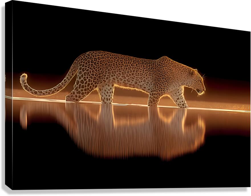 Nocturnal Grace – Cheetah Reflection Print Canvas Print