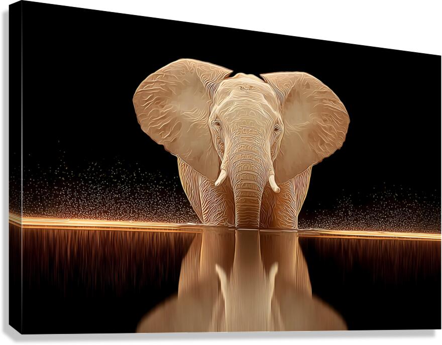 Golden Stillness – Elephant Reflection Print Canvas Print