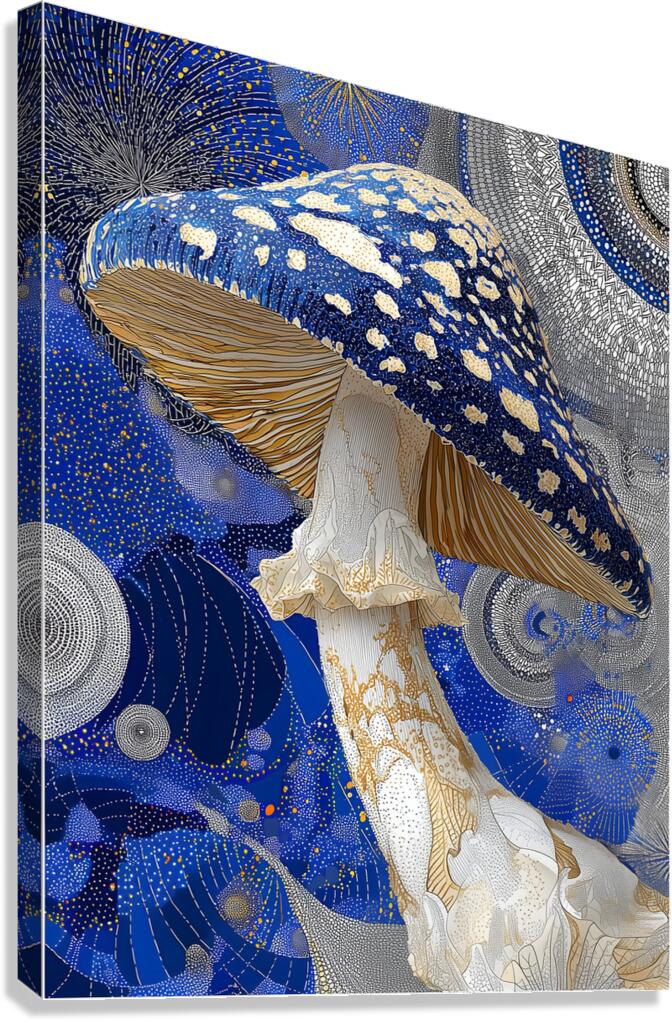Celestial Cap – Blue Cosmic Mushroom Abstract Print Canvas Print
