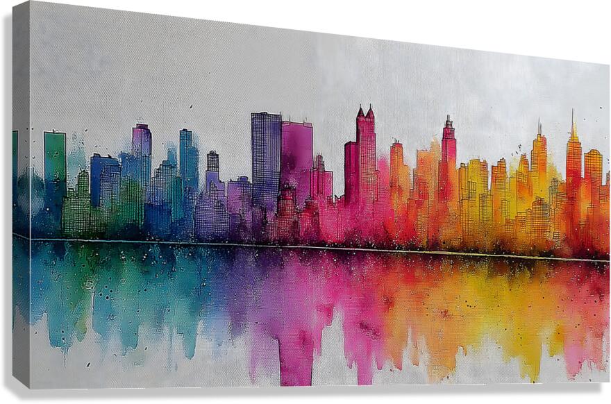 Aurora Skyline – Watercolor Cityscape Abstract Print Canvas Print