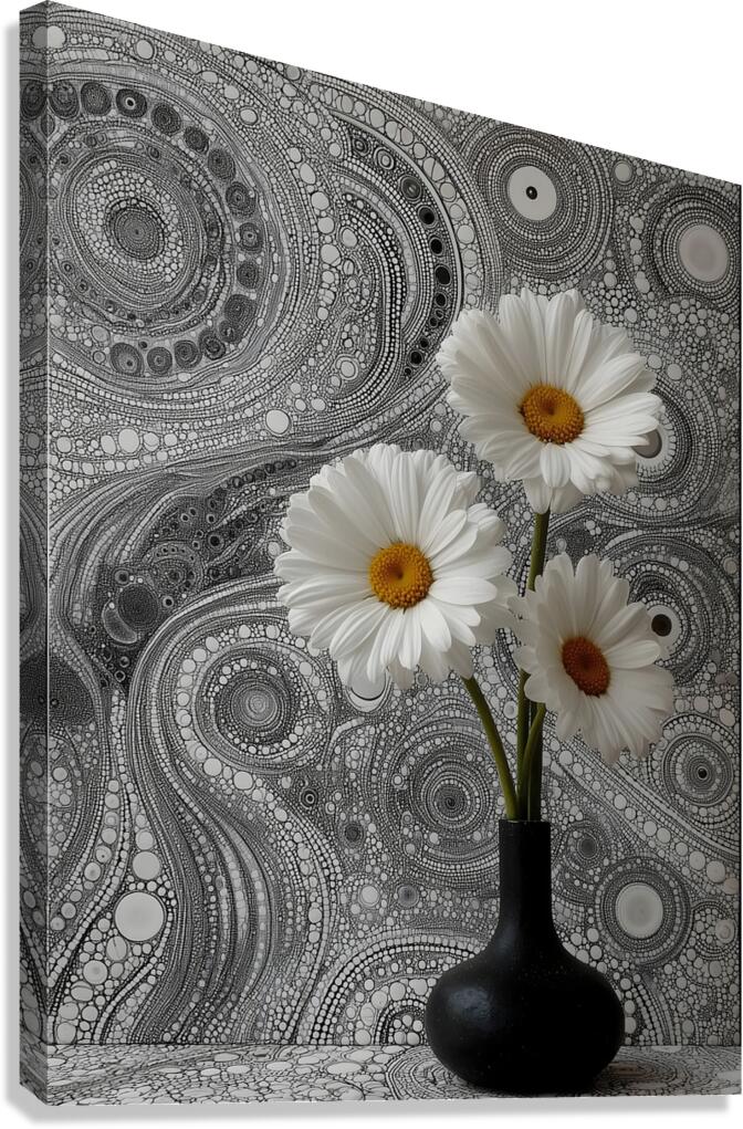 Gerbera – Daisy Flowers in Cosmic Pattern Print Canvas Print