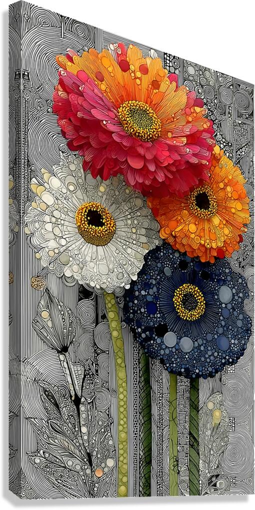 4 x Bloom – Zinnia Flowers Abstract Print Canvas Print