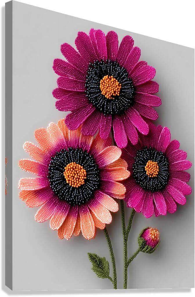 Beaded Blossoms – Textured Pink Daisy Abstract Print Canvas Print