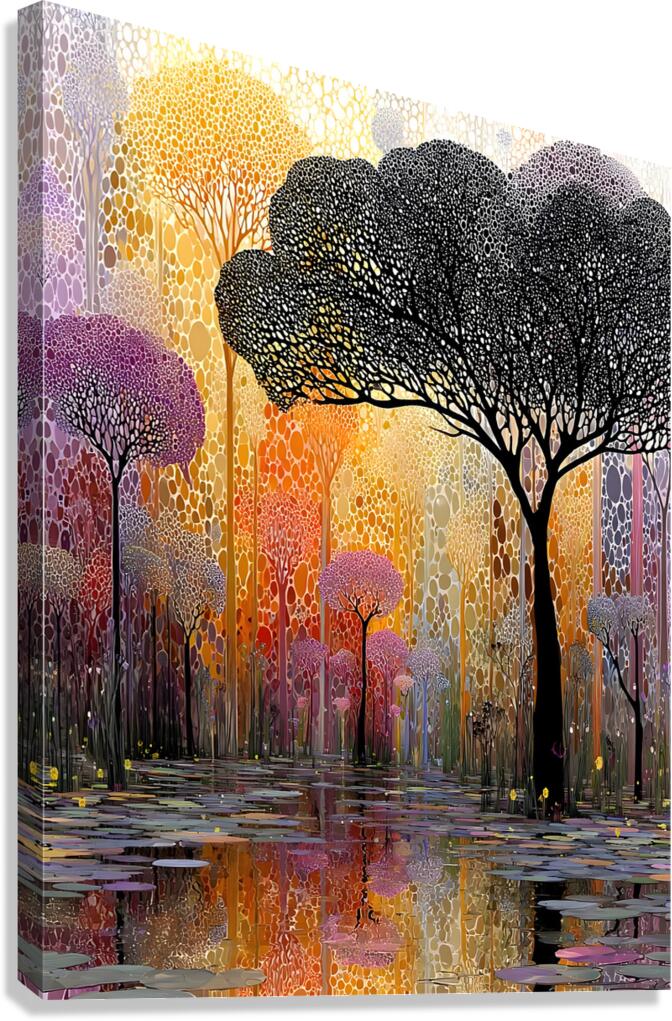 Lilywood Twilight – Mosaic Forest Reflection Print Canvas Print