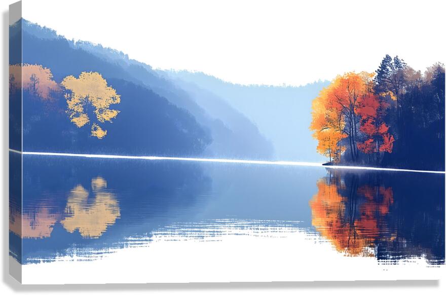 Blue Haze – Misty Lake Reflection Print Canvas Print