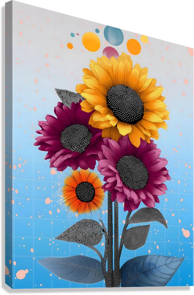 Orbiting Sunflowers – Modern Pop Botanical Print Canvas Print
