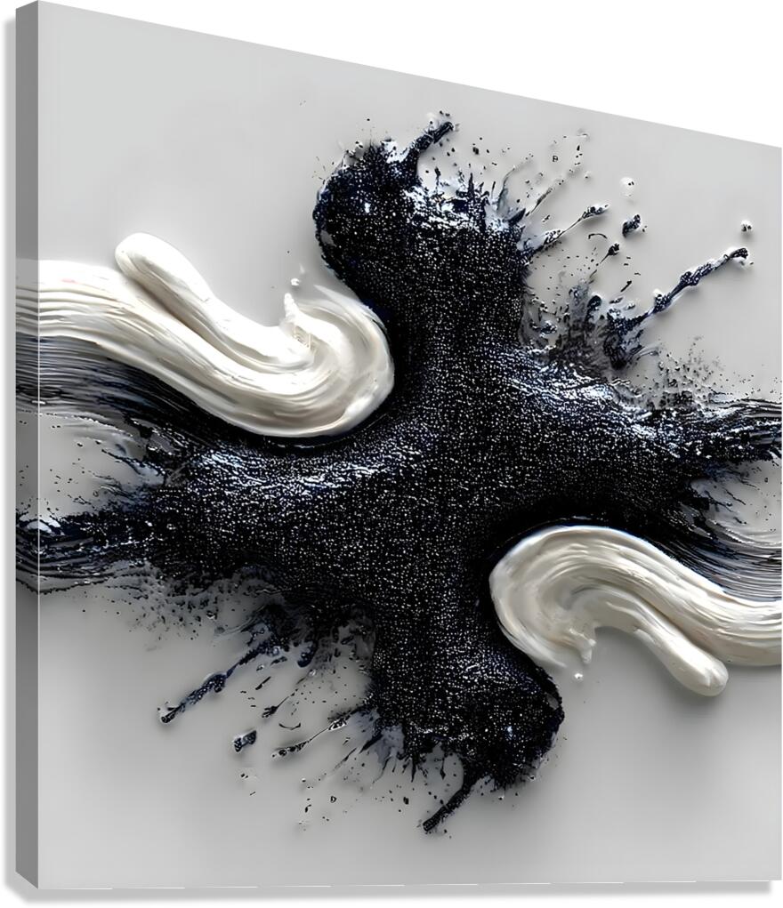 Ivory & Onyx Collision – Abstract Paint Splash Print Canvas Print