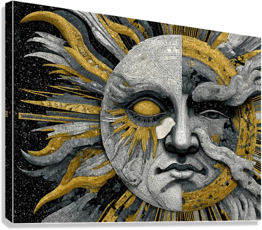 Gilded Sun  Silver Moon – Celestial Wall Art Print Canvas Print