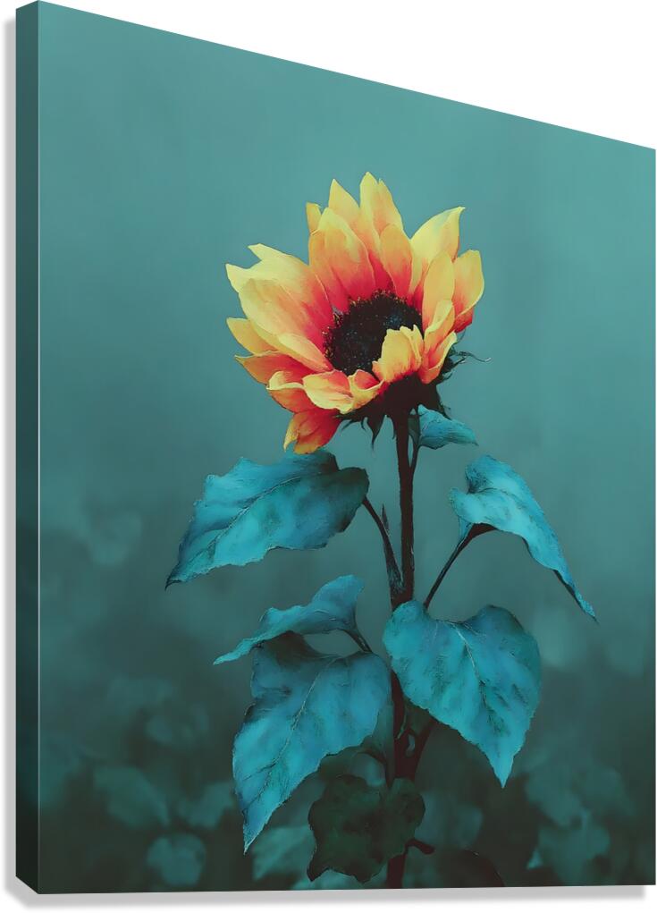 Teal Garden Sunflower – Moody Botanical Art Print Canvas Print