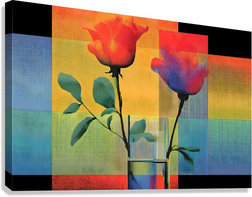 Roses on a Grid – Modern Geometric Botanical Print Canvas Print