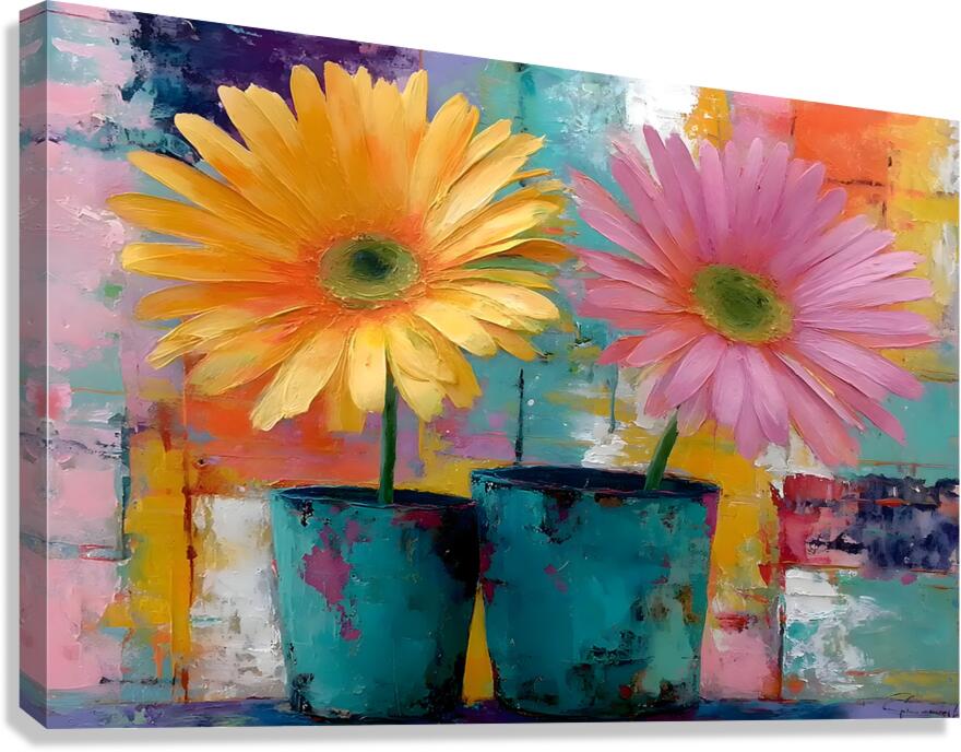 Patio Pots – Cheerful Gerbera Duo Print Canvas Print