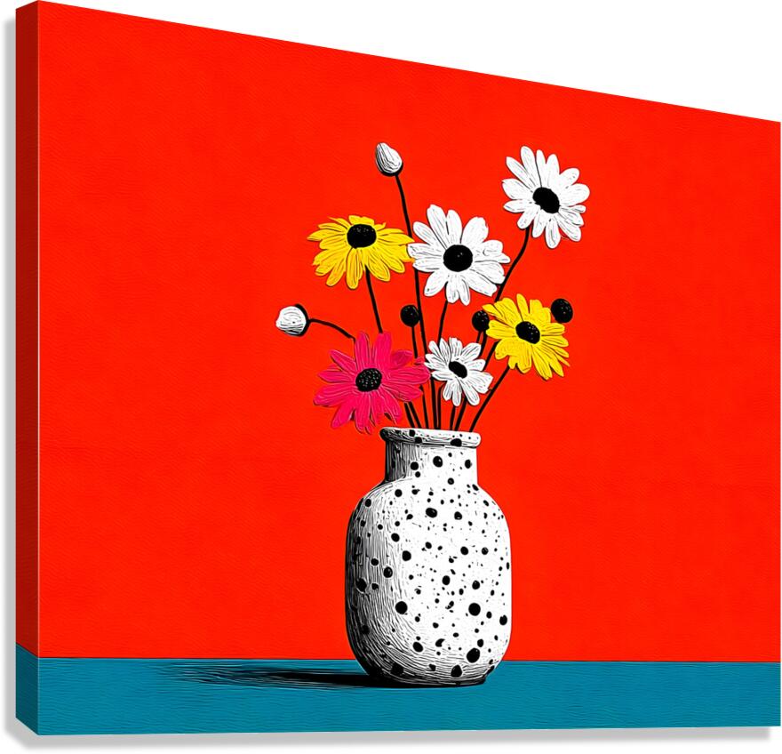 Polka Bloom – Retro Daisy Vase Print Canvas Print