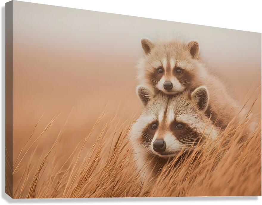 Golden Field – Raccoon Duo Print Canvas Print