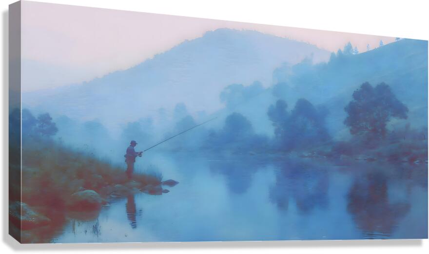 Morning Stillness – Misty Lake Fishing Print Canvas Print