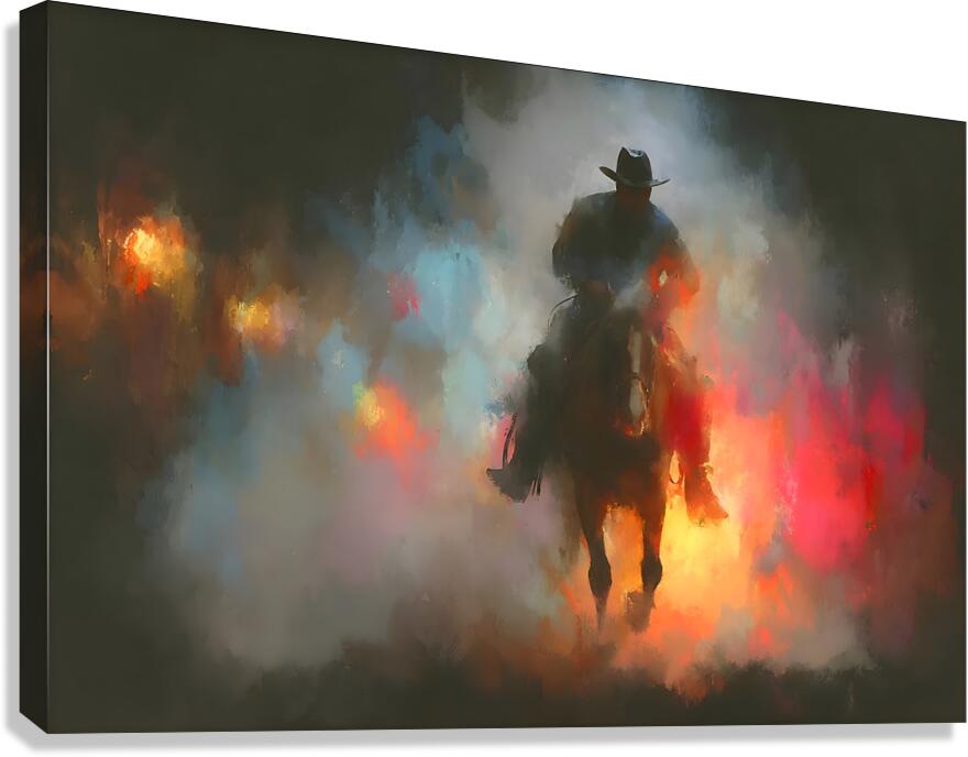Through the Smoke – Western Cowboy Print Canvas Print