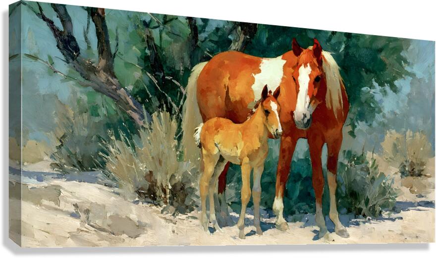 Desert Companions – Mare and Foal Western Print Canvas Print