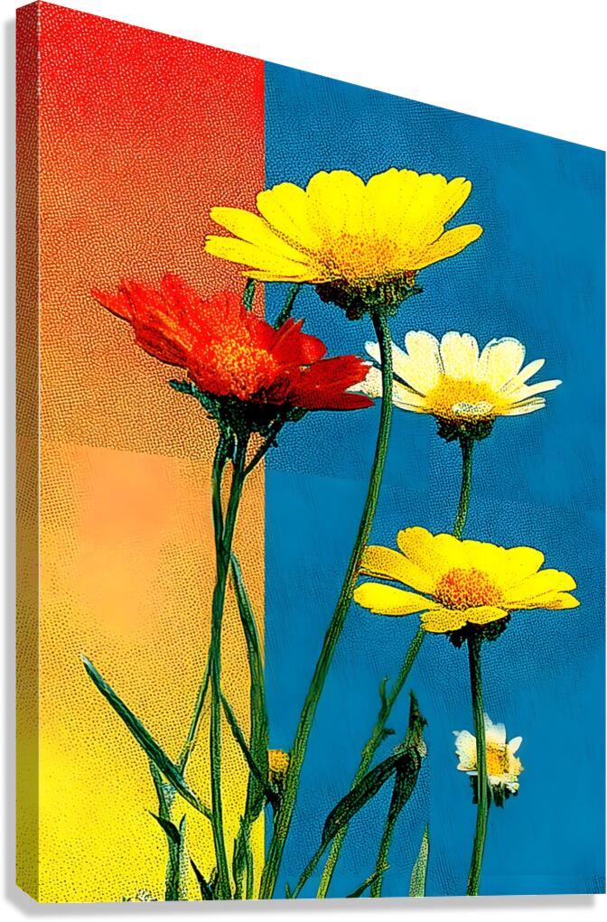 Rainbow Bloom – Color Block Daisy Print Canvas Print
