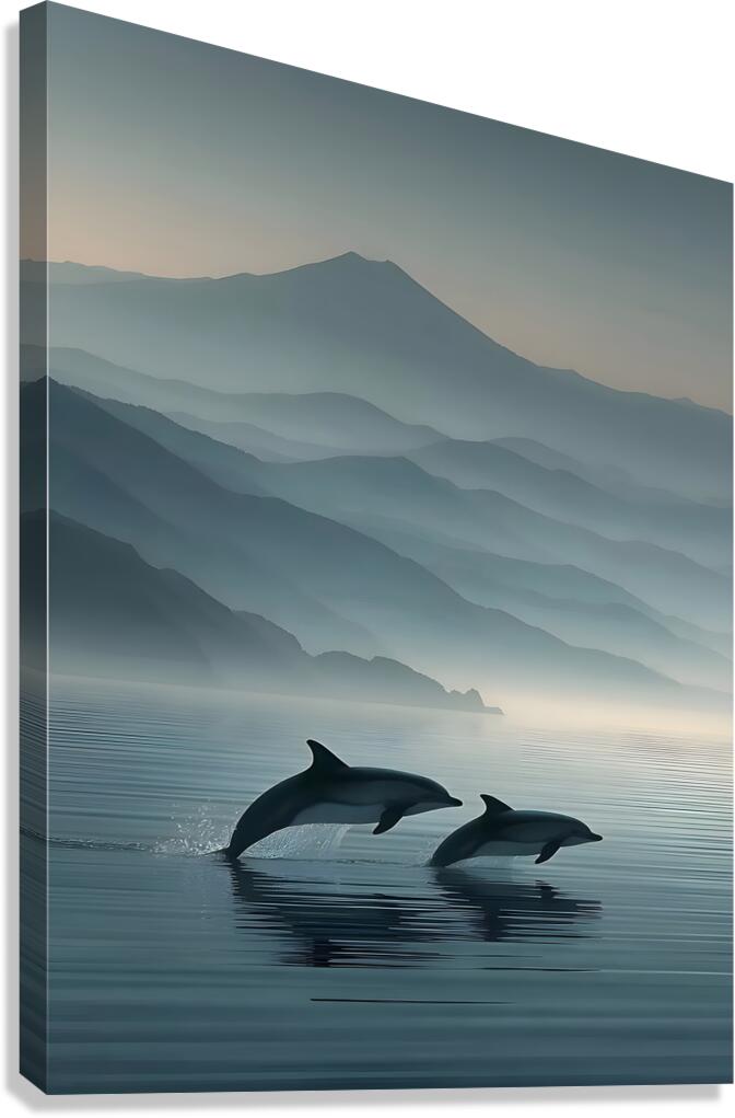 Misty Dolphins – Serene Ocean Leap Print Canvas Print