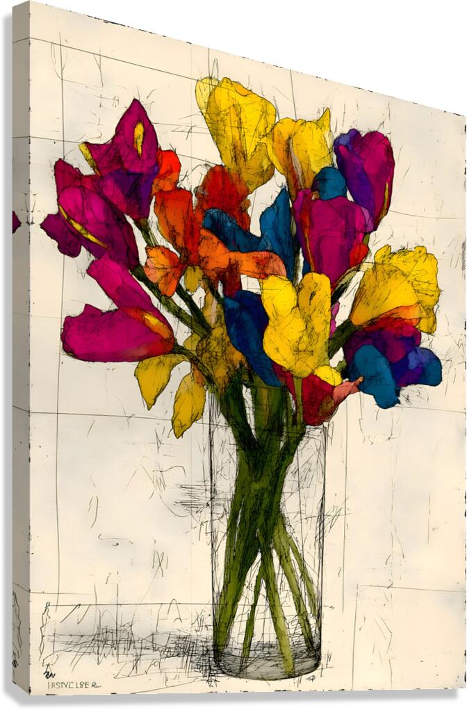 Rainbow Bouquet – Vibrant Floral Still Life Print Canvas Print