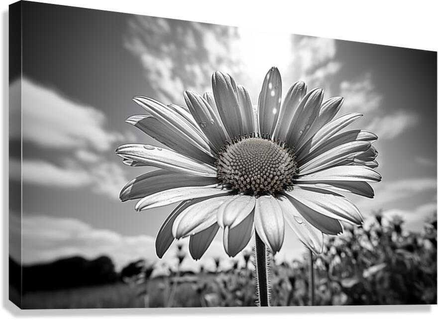 Summer’s Echo – Black and White Sunflower Field Print Canvas Print
