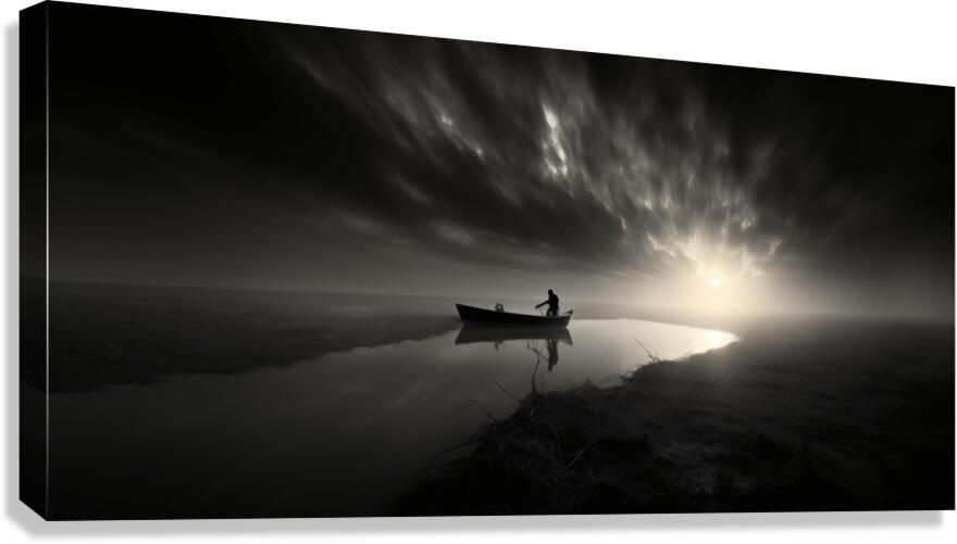 The Fisherman’s Prayer – Black and White Boat at Sea Print Canvas Print